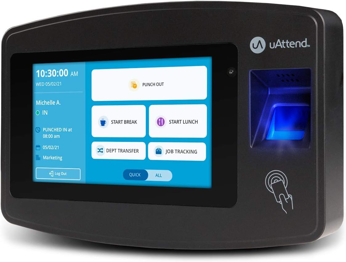 uAttend JR2000 Cloud Connected Biometric Attendance System: Fingerprint Time Clock, RFID & PIN Punch Clock for Small Business