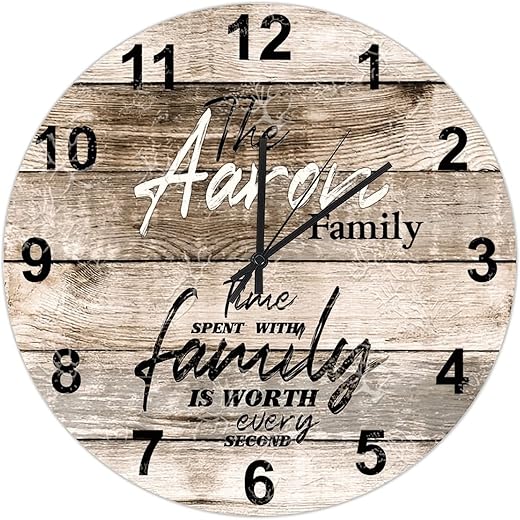 UFunhome Personalized Family Name Wall Clock Time Spent with Family is Worth Every Second Custom Living Room Wall Clocks Round Battery Operated Silent Wooden Clocks for Kitchen Bedroom Decor 12-Inch