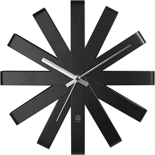 Umbra 118070-040 Ribbon Modern 12-inch, Battery Operated Quartz Movement, Silent Non Ticking Wall Clock, Black