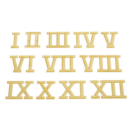 Unfinished Wood Clock Number Set in Roman Numerals (4 inch Tall, 1/8 Thickness)