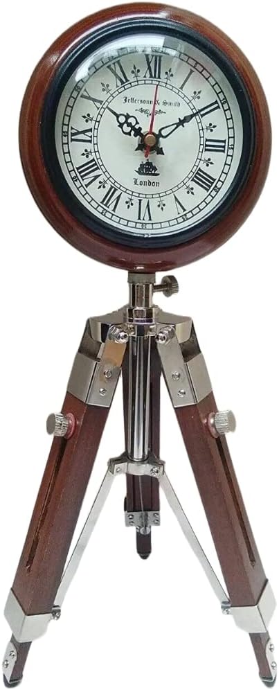 UNG 12_30cm Stylish Wooden Floor Clock with Tripod Stand for Home and Office Decorative Collectible Battery Operated Roman Numerical Analog Clock Gift by Unique Nautical Gallery