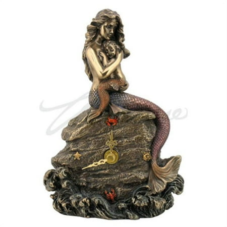 Unicorn Studios Veronese Design WU76008A4 Mermaid Mother & Baby Sitting On Seaside Rock Clock