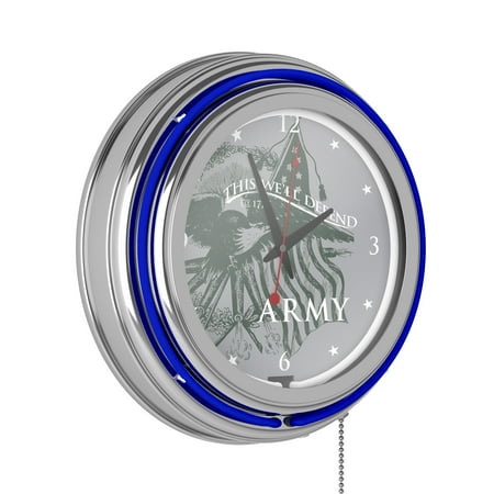 United States Army This We'll Defend Retro Neon Analog Wall Clock with Pull Chain