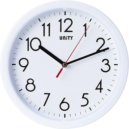 Unity Wall Clock, Hastings, Silent Sweep, Modern, White, 22 cm / 8.6-inch