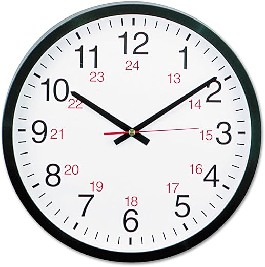 Universal 10441 - 24-Hour Round Wall Clock, 12.5in, Black