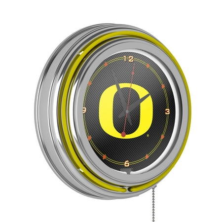 University of Oregon Carbon Fiber Retro Neon Analog Wall Clock with Pull Chain