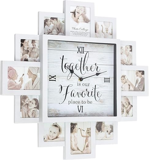 Unknown1 White Farmhouse Shabby-Chic Together Picture Frame Collage Wall Clock Plastic