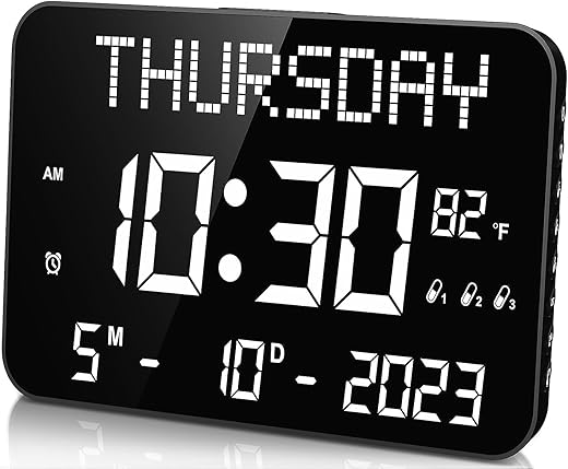 Upgraded 11.2 Large Digital Calendar Clock with Day and Date - Remote Control, 4 Alarms & 8 Sounds, LED Digital Desk Clock with Loud Volume for Seniors, Dementia, Adjustable Dimmer | Temperature| DST