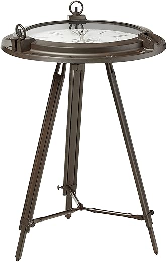 Urban Designs Industrial Porthole Metal Round Clock Coffee & End Table - Brown