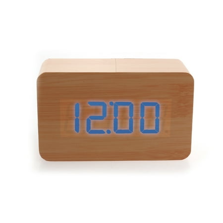 USB/AAA Alarm Clock Digital Electric Clocks LED Electronic Number Bamboo Wooden Child