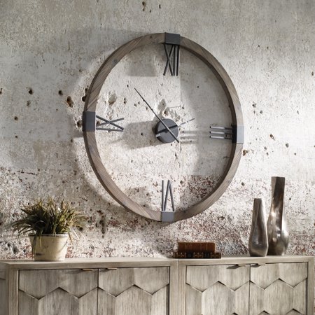 Uttermost 06454 Marcelo 40 Round Modern Farmhouse Analog Fir Framed Wall Clock - Grey