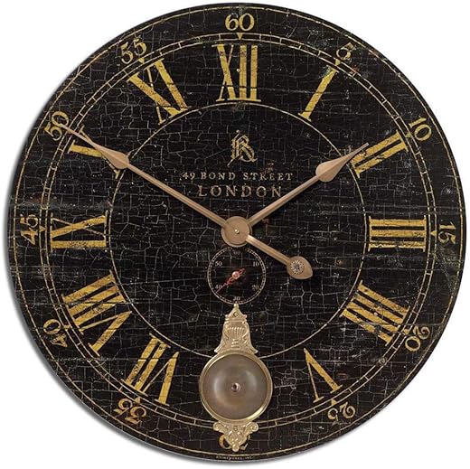 Uttermost Antique Brass Wall Clock in Black