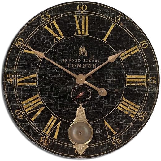 Uttermost Bond Street Black Pendulum 30" Wide Round Wall Clock