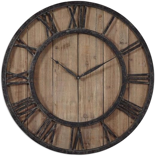 Uttermost Powell 30" Round Wooden Wall Clock