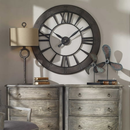 Uttermost Ronan Wood and Metal Wall Clock in Dark Rustic Bronze/Gray