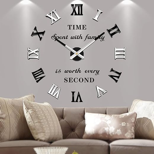 VANGOLD Large 3D DIY Wall Clock Roman Numerals Clock Frameless Mirror Surface Wall Sticker Home Decor for Living Room Bedroom