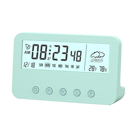 Vecoauto Mint Green Digital Electronic Clock LED Display Electronic Clock Stereo Digital Display Snooze Alarm Clock 12/24H Switching Countdown Time Electronic Clock