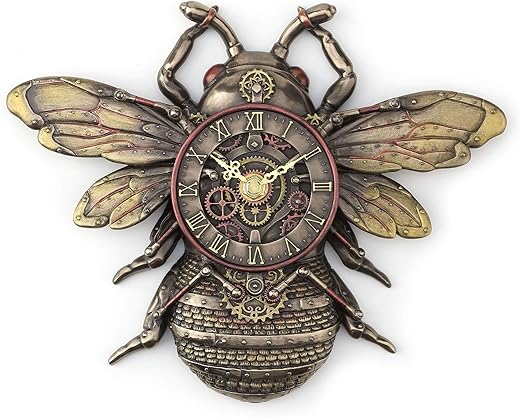 Veronese Design 10 1/4" Steampunk Bee Clock Cold Cast Resin Antique Bronze Finish Wall Sculpture Room Decor