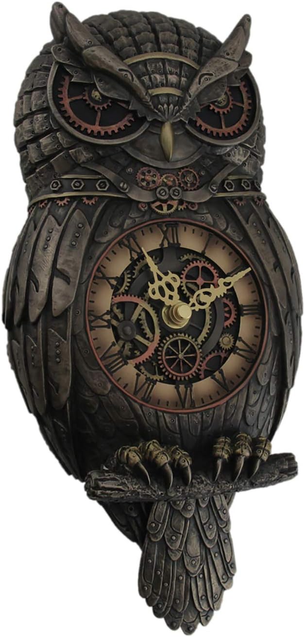 Veronese Design 12.5" Tall Steampunk Owl Pendulum Wall Clock Cold Cast Resin Antique Bronze Finish Wall Sculpture