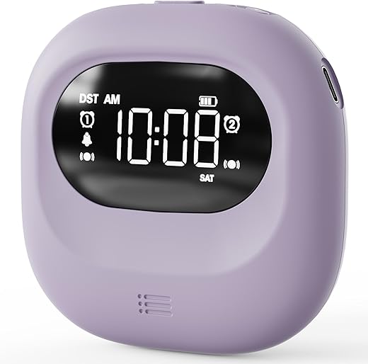 Vibrating Alarm Clock for Heavy Sleepers Adults/Kids/Girls, Small Travel Bed Shaker Under Pillow, Loud Dual Alarms for Bedrooms, Rechargeable Battery Powered, 3 Alarm Modes, 12/24H, Week Display