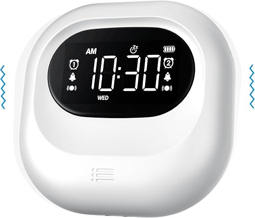 Vibrating Alarm Clock for Heavy Sleepers, Rechargeable Battery Operated Bed Shaker Under Pillow, Vibration Adjustable, Wireless,Dual Alarms,Backlight Travel Portable Digital Clock for Hearing-impaired