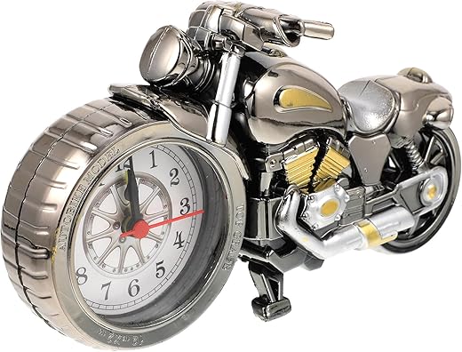 VICASKY Retro Style Motorcycle Alarm Clock Vintage Silent Non Ticking for Living Room Bedroom Birthday Gift Metal Art Wall Decor Desk Shelf Clocks Battery Operated Wall Decor