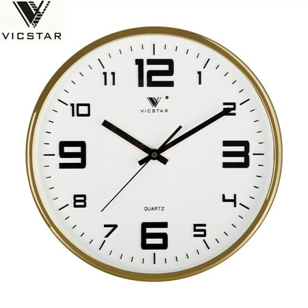 Vicstar 14-Inch round Mute Relief Stereo Digital Wall Clock Electroplated Border Fashion Creative Clock