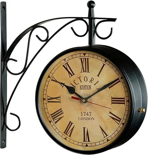 Victoria Station Clock, Wall Mounted Station Clock Black Antique Station Double Sided Round Clock Wall Clock Home Décor Gift