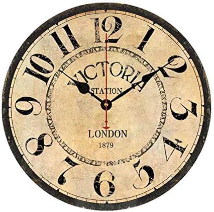 Victoria Station London Pattern Wall Clock Decorative Rustic Cabin Country Decor Battery Operated Silent Wood Clock Large 16 inch