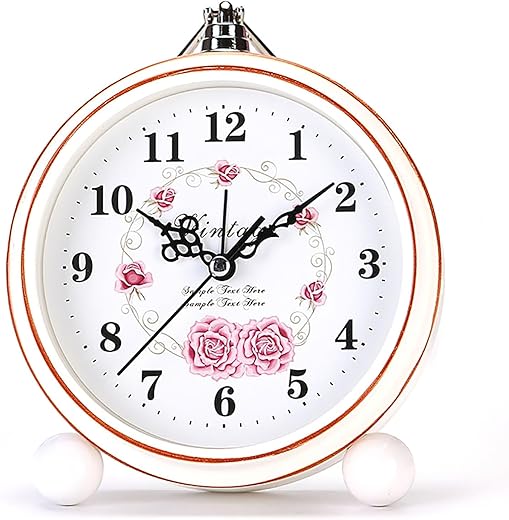 Vintage Alarm Clock, 5.25 Silent Non-Ticking Retro Analog Clock, Battery Operated Small Desk Clock for Bedroom/Living Room/Office/Shelf Decor (Rose)