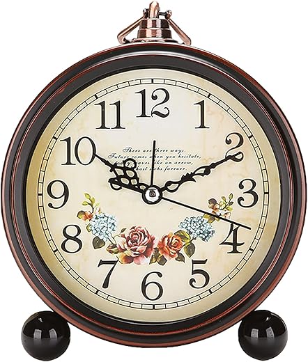 Vintage Analog Alarm Clock,5.25" Super Silent Non Ticking Retro Small Clock, Battery Operated, for Living Room, Bedroom, Bedside, Desk, Gift Clock (Black)