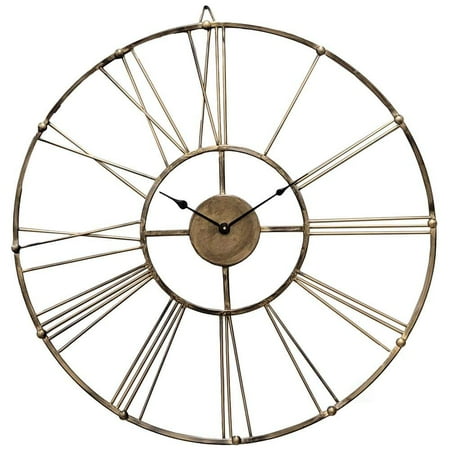 Vintage Antique Gold 30 in. Dia Metal Wall Clock - Roman Numerals,Elegant Decorative Timepiece for Dining or Living Room