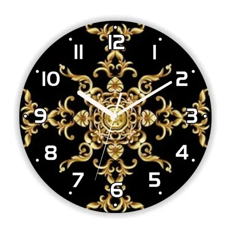 Vintage Black Gold Baroque Damask Rococo Wall Clock Living Room Luxury Kitchen Bedroom Floral Ornate Large Watch Home r