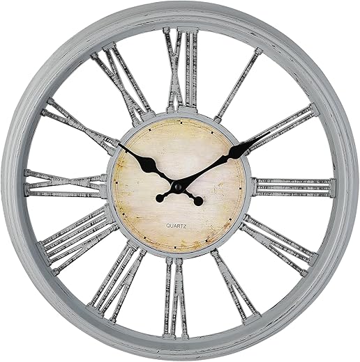 Vintage Classicl Style 12'' Wall Clock with Roman Numerals - Modern Timepiece Battery Powered for Home - Silent Non-Ticking Clocks for Living Room - Bedroom - Kitchen Wall Clock (Grey)