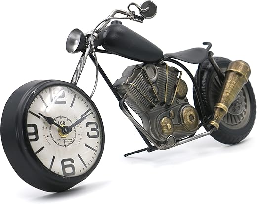 Vintage Desk Clock Tabletop Clock Motorcycle Gifts for Men Rustic Farmhouse Decor Gifts for Dad Him Boyfriend Battery Operated No Ticking Antique For Mantle Shelf Decorations Living Room Office Black