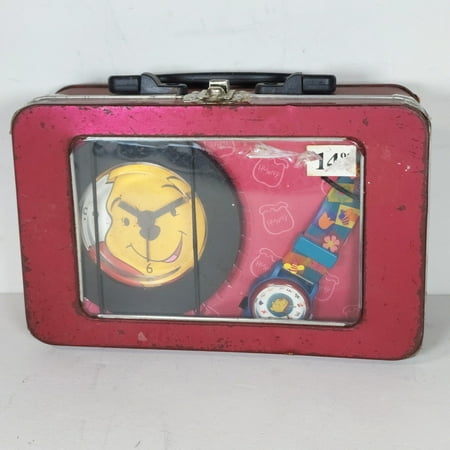 Vintage Disney Winnie The Pooh Clock n Watch Lunch Box Set