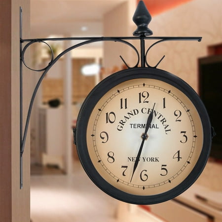 Vintage Double Sided Wall Clock Antique Train Station Clock Home Wall Decoration