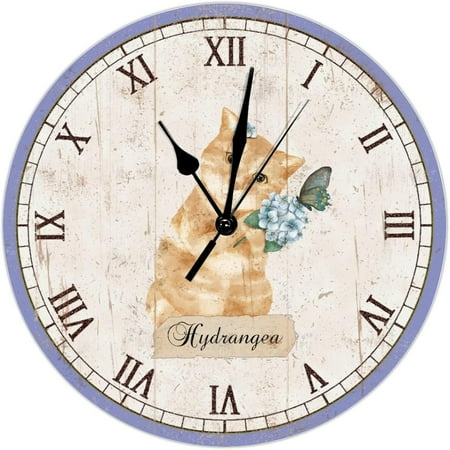 Vintage French Vintage Blue Hydrangea Wall Clock Wildflower Large Wall Clocks Battery Operated 15 Inch Silent Roman Numerals Ancient Wall Decor Home Decor For Home Kitchen Office School Bathroom