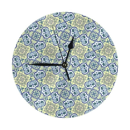 vintage Italian majolica style pattern Wall Clock Silent Non Ticking - 10 Inch Battery Operated Modern Clocks for Living Room Bedroom Kitchen Bathroom Office Classroom, Decorative Clocks