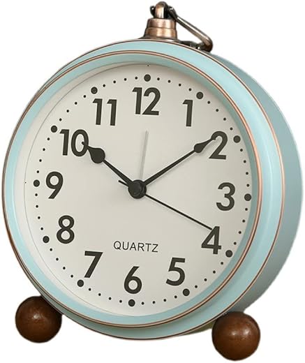 Vintage Metal Alarm Clock, 5.3 inch Big Number Easy Read Silent Desk Clock,Hang Wall Battery Operated Clock for Table, Bedroom, Bedside, Living Room, Room Decor (Blue)