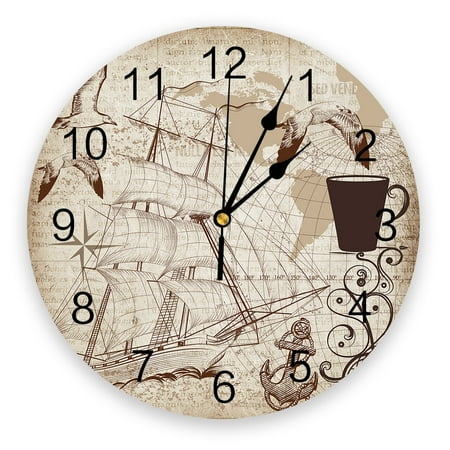 Vintage Nautical Earth Ship Anchor Seagull New Wall Clock Fashion Living Room Quartz Watch Modern Home Decoration Round Clocks