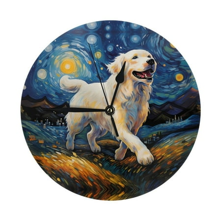 Vintage Starry Sky Labrador Wall Clock Silent Non Ticking - 10 Inch Battery Operated Modern Clocks for Living Room Bedroom Kitchen Bathroom Office Classroom, Decorative Clocks