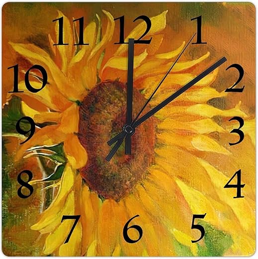 Vintage Sunflower Rustic Modern Wall Clocks Battery Operated Decorative Silent Sunflower PVC Clock for Living Room Bedroom Home Office Wall Decor 12 inches