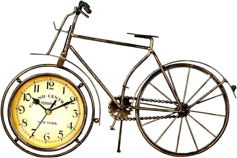 Vintage Table Bike Clock Desk Clock Desktop Metal Clock for Office Bedroom Silent Quartz Decor