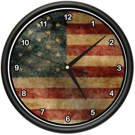 VINTAGE US FLAG Wall Clock american patriot stars stripes gift