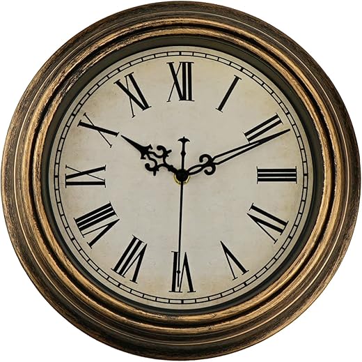 Vintage Wall Clock, 10'' Retro Silent Non Ticking Classic Clocks, Roman Numerals Easy to Read, Quality Quartz Clock Battery Operated, Decorative Bedroom, Kitchen, Office