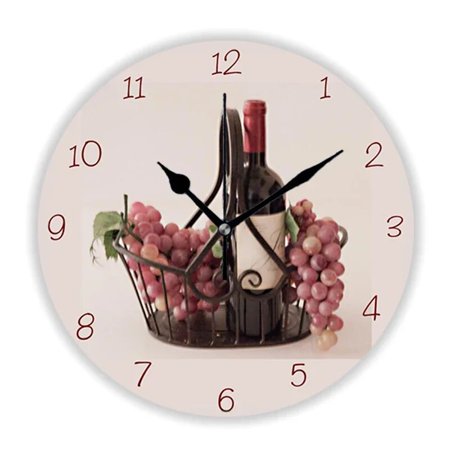 Vintage Wine Barrel and Glasses Grapes Wall Clock for Kitchen Dining Room Bar Tavern Large Wall Watch Winery Drunkery Home Decor