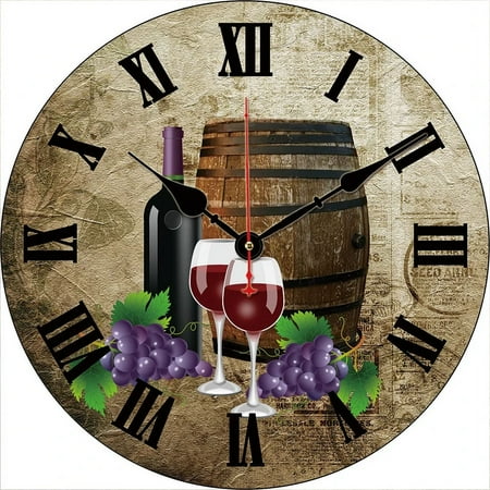 Vintage Wine Barrel Kitchen Round Wall Clock Large Dinning Restaurant Cafe Decor Wall Clock Silent Non-Ticking Nice For Gift