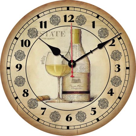 Vintage Wine Kitchen Round Wall Clock Large Dinning Restaurant Cafe Decorative Wall Clock Silent Non-Ticking Nice For Gift