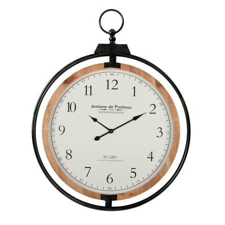 VIP Wood 29.5 in. White Round Frame Wall Clock with Top Pin